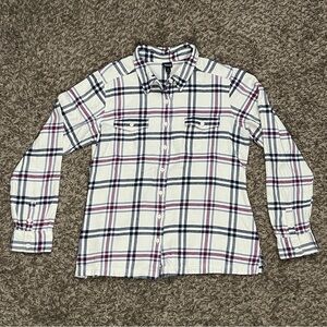 Womens Patagonia White Organic Cotton Plaid Flannel Shirt Size 14
